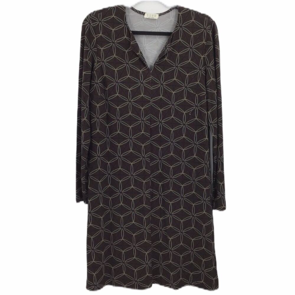 SIYU Brown Geometric Design V Neck Made in Spain  Dress 8us
